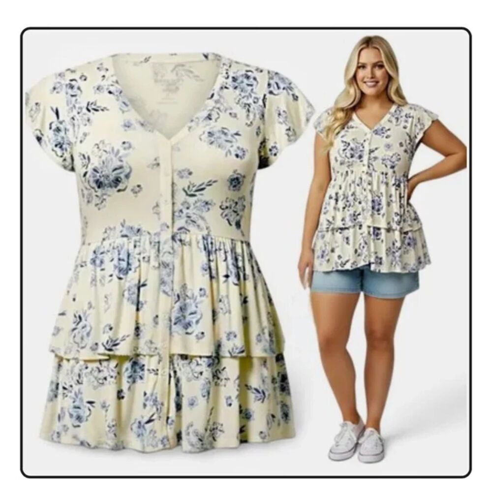 Torrid Women's Size 0/Large Super Soft Jersey Tiered Babydoll Top Floral Print